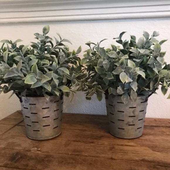 Other Set Of 2 Olive Bucket Planters With Greenery Poshmark